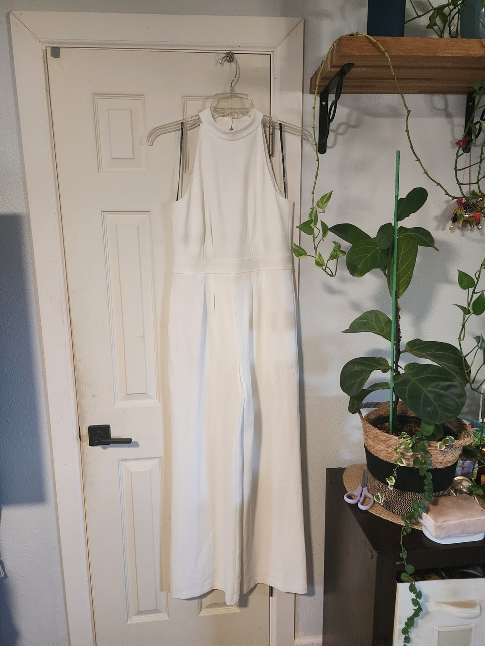 Vince Camuto Ivory Halter Wide-Leg Jumpsuit